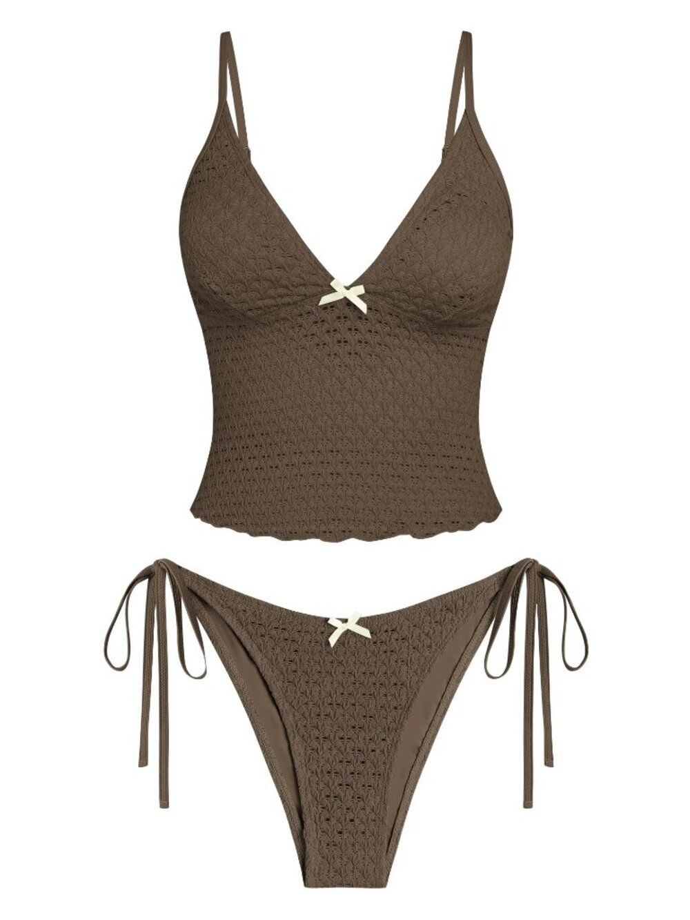 Womens Size Small Tankini Swimsuit Lace Lacquard Bowknot High Cut Tanga